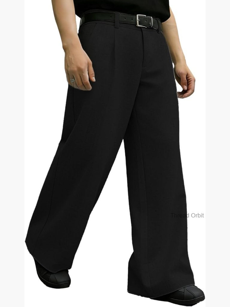 Mens Baggy Linen Wide Leg Pleated Dress Pants Casual Loose Fit Trousers